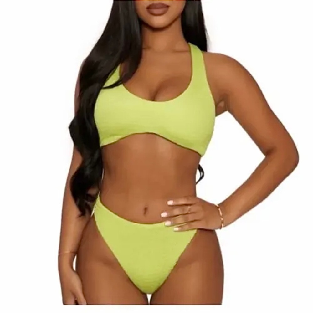 Naked Wardrobe Swim Lime Smocked 2 Piece Racerback Swimsuit Size M